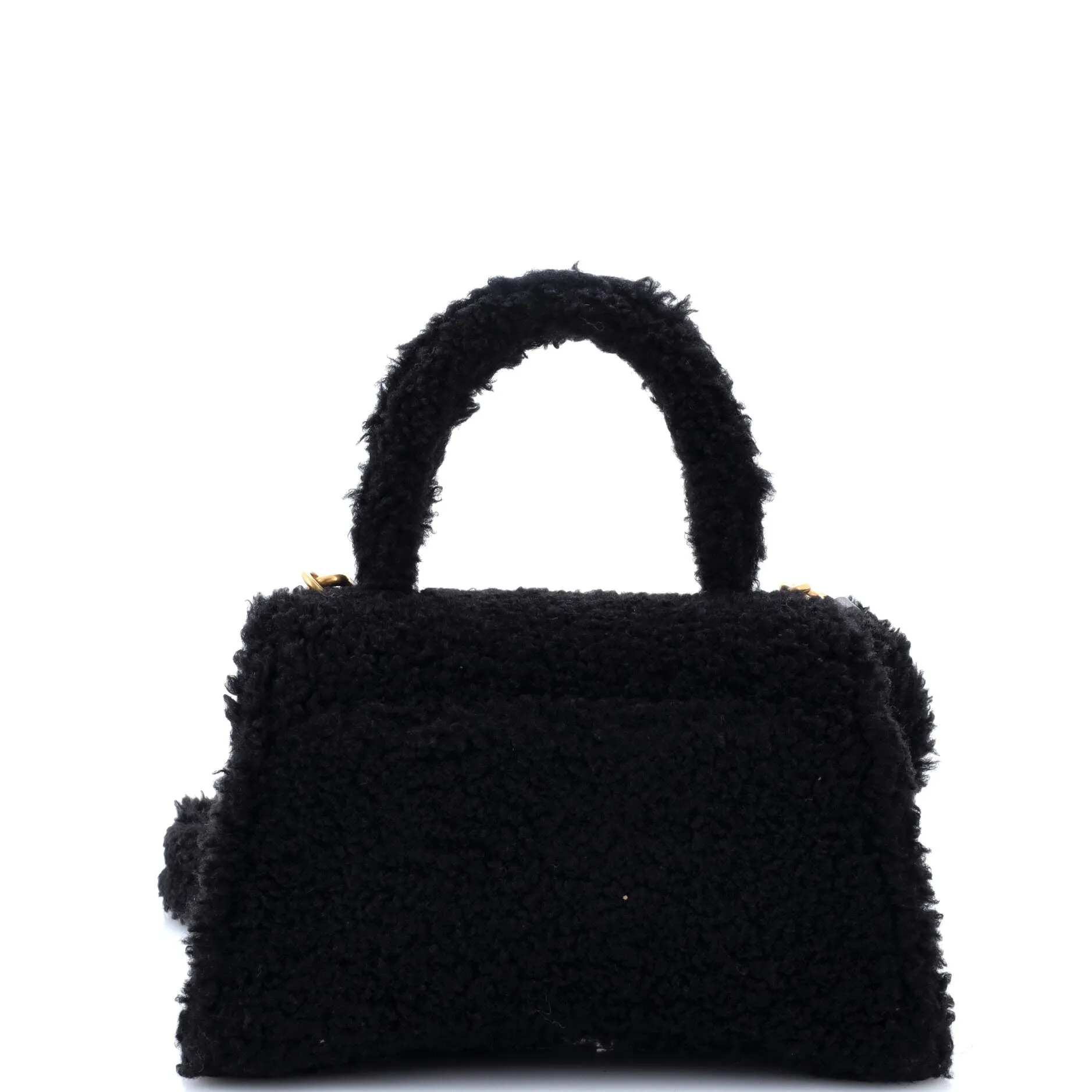 Fluffy Hourglass Top Handle Bag Faux Fur Small