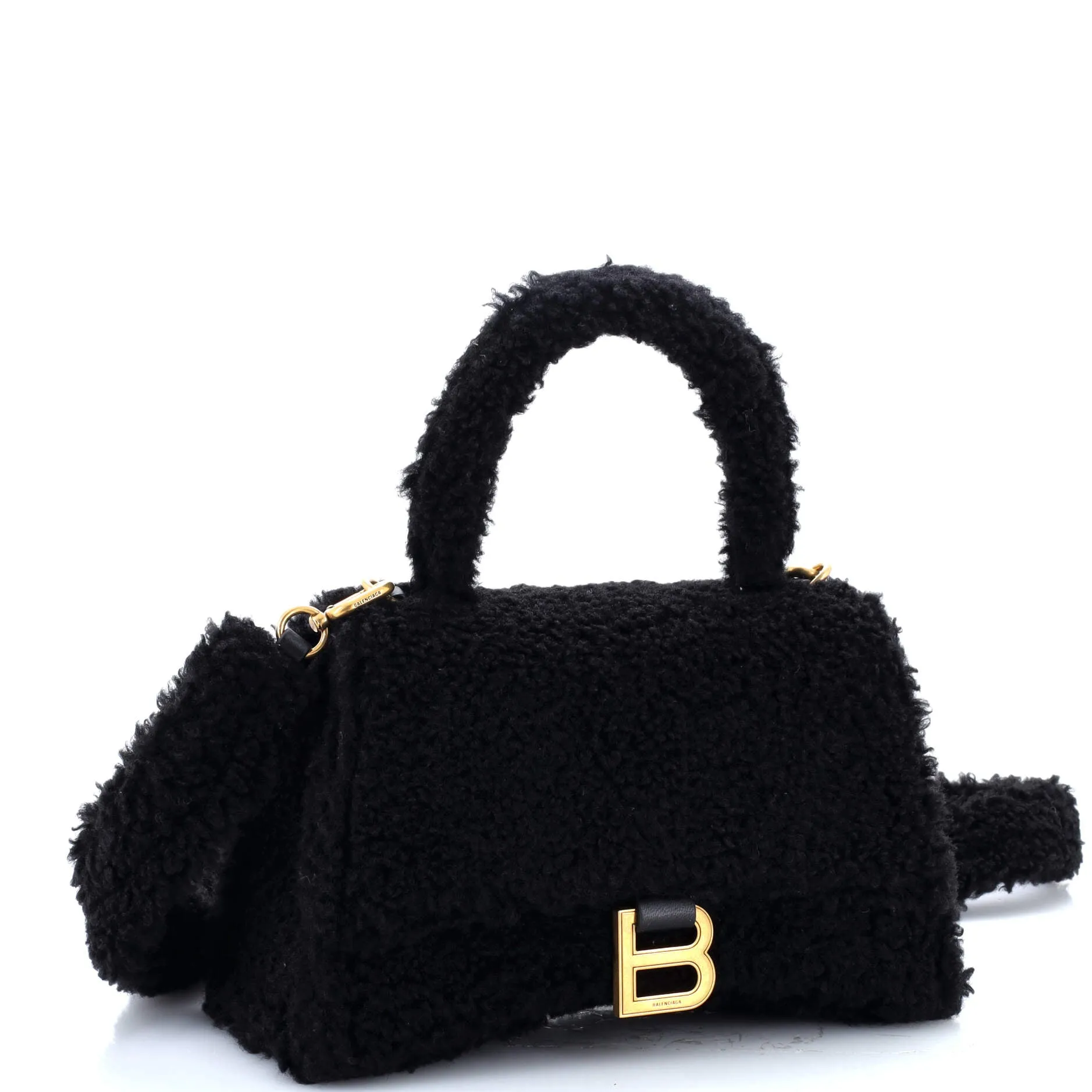 Fluffy Hourglass Top Handle Bag Faux Fur Small