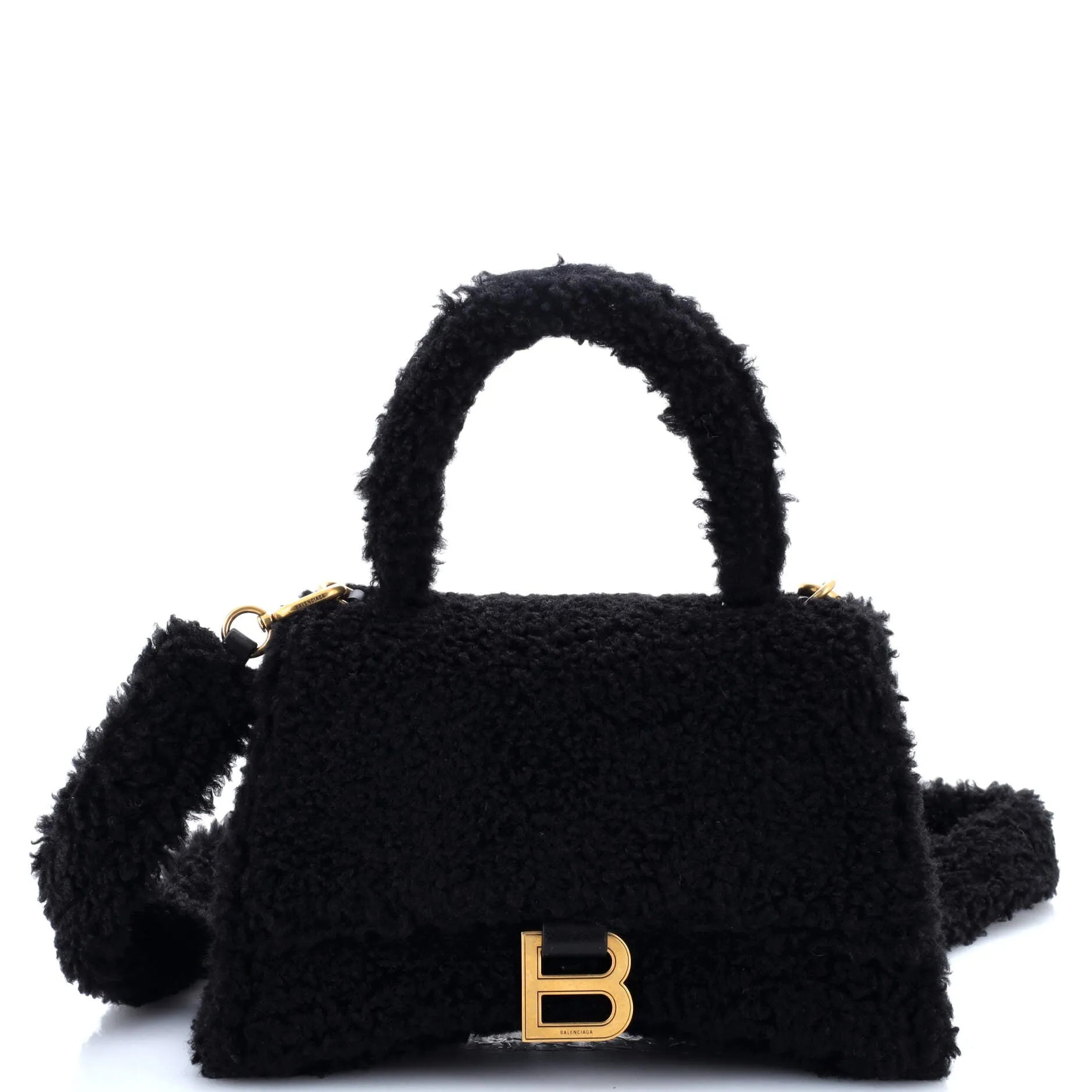 Fluffy Hourglass Top Handle Bag Faux Fur Small