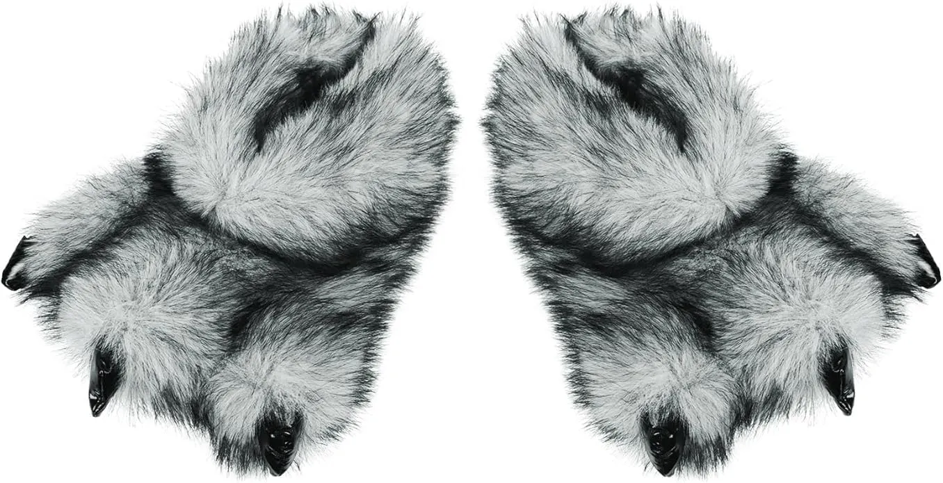 Fluffy Monster Claw Slippers for Men Women, Furry Plush Home Shoes, Winter Warm Faux Fur Indoor House Footwear, Funny Dinosaur Paw Dress up Gift