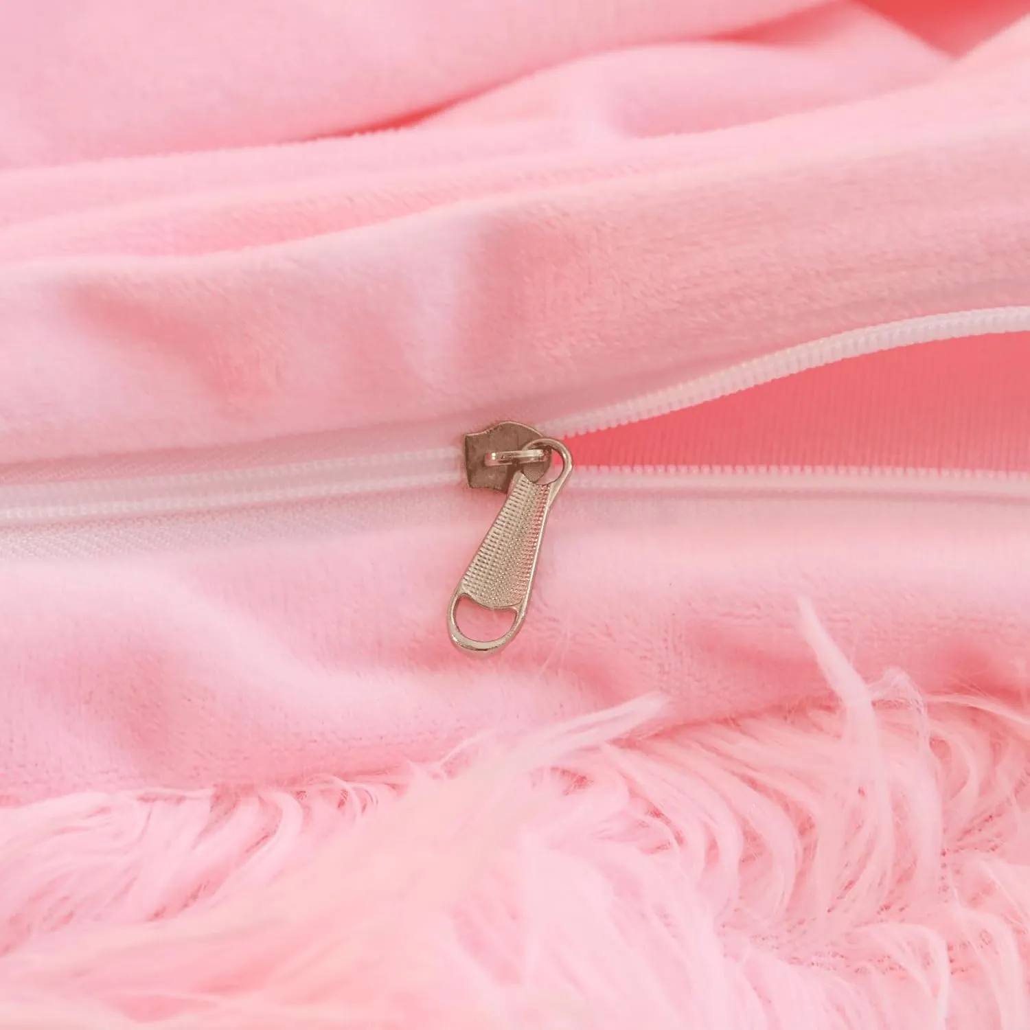 Fluffy Pink Comforter Cover Queen Set，Soft Faux Fur Furry Pink Bedding Sets 3 Pieces(1 Plush Duvet Cover  2 Shaggy Pillowcases) Fuzzy Bed Set, (Queen)