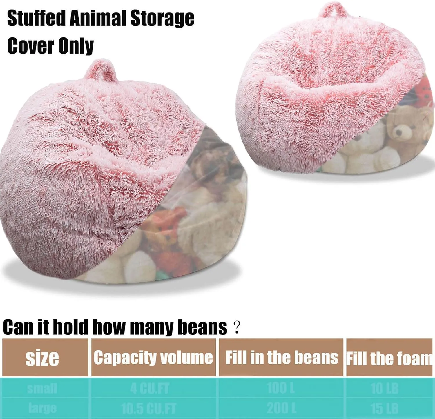 Fluffy Stuffed Animal Storage Bean Bag Chair Cover (No Filler), Faux Fur Comfy Bean Bag Cover for Organizing Plush Toys or Textile, for Adults Teens Kids Girls,Dusty Pink