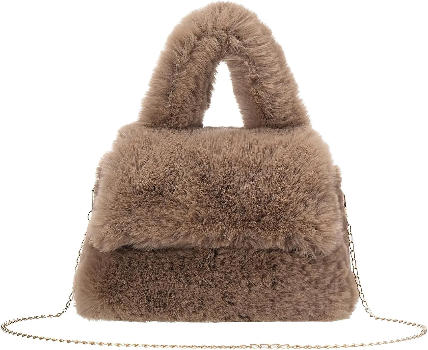 Fluffy Tote Bag for Woman Plush Shoulder Handbag Furry Faux Fur Purse for Winter