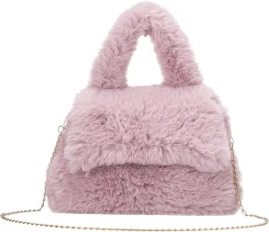 Fluffy Tote Bag for Woman Plush Shoulder Handbag Furry Faux Fur Purse for Winter