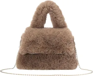 Fluffy Tote Bag for Woman Plush Shoulder Handbag Furry Faux Fur Purse for Winter