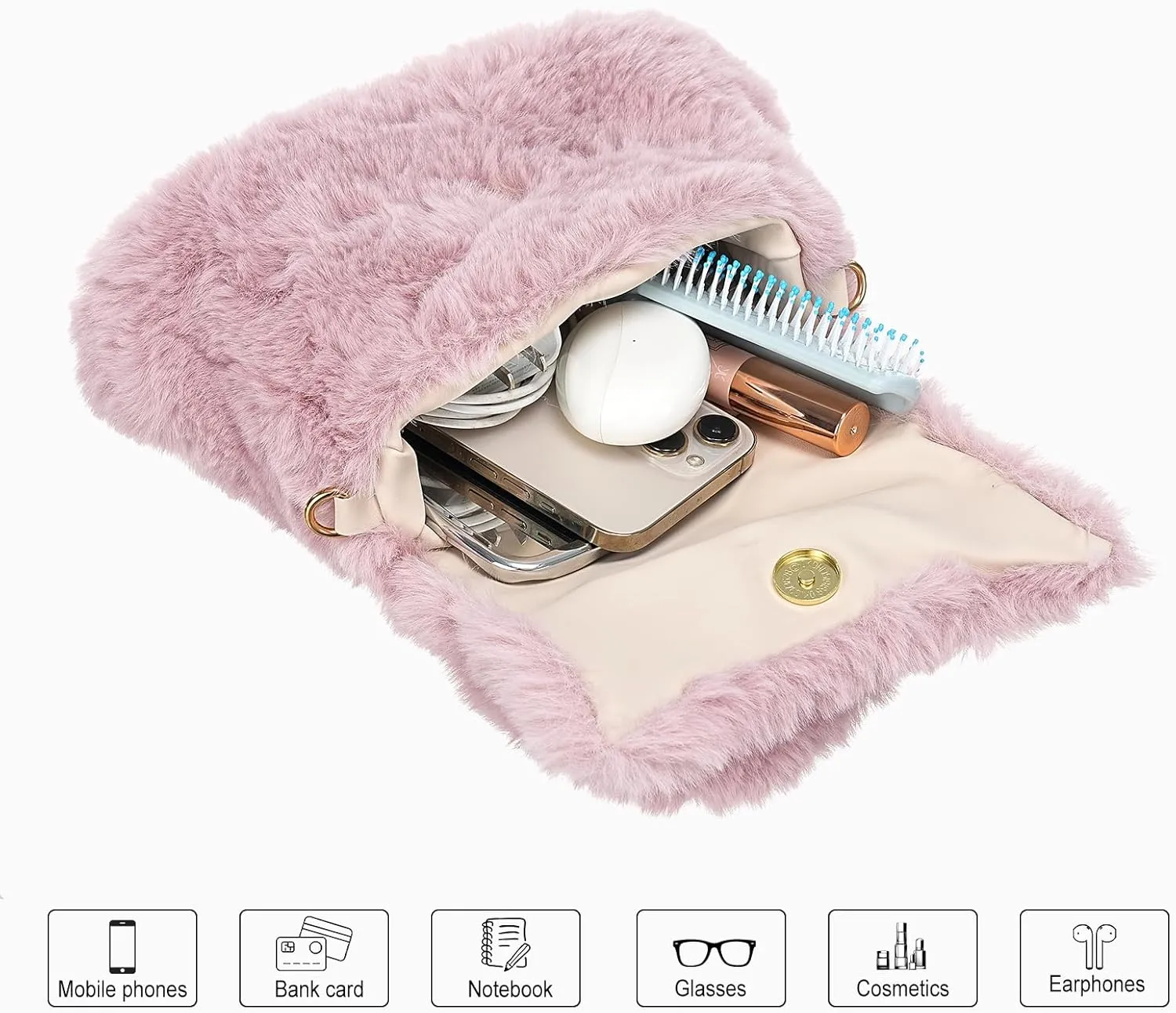 Fluffy Tote Bag for Woman Plush Shoulder Handbag Furry Faux Fur Purse for Winter