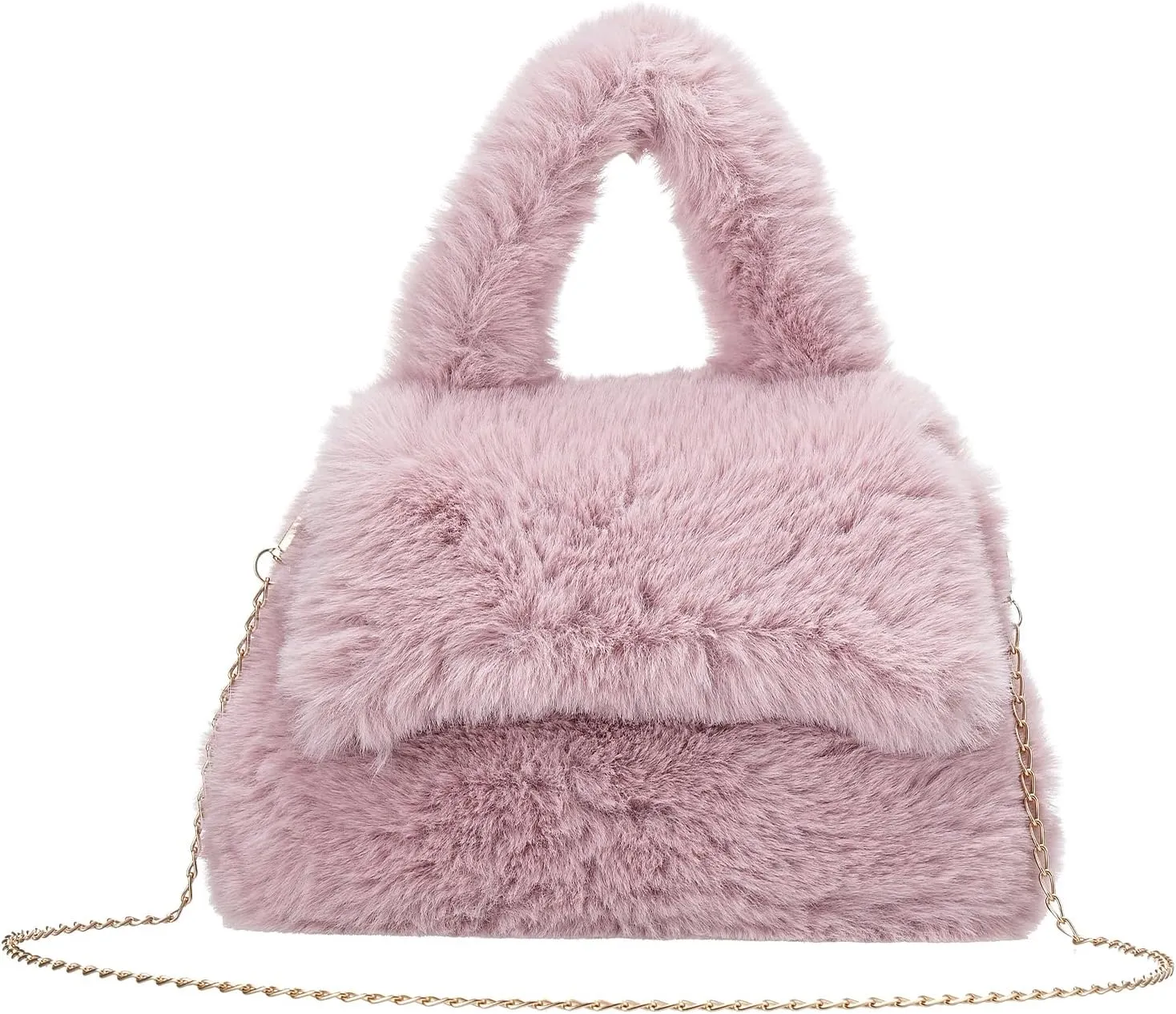 Fluffy Tote Bag for Woman Plush Shoulder Handbag Furry Faux Fur Purse for Winter