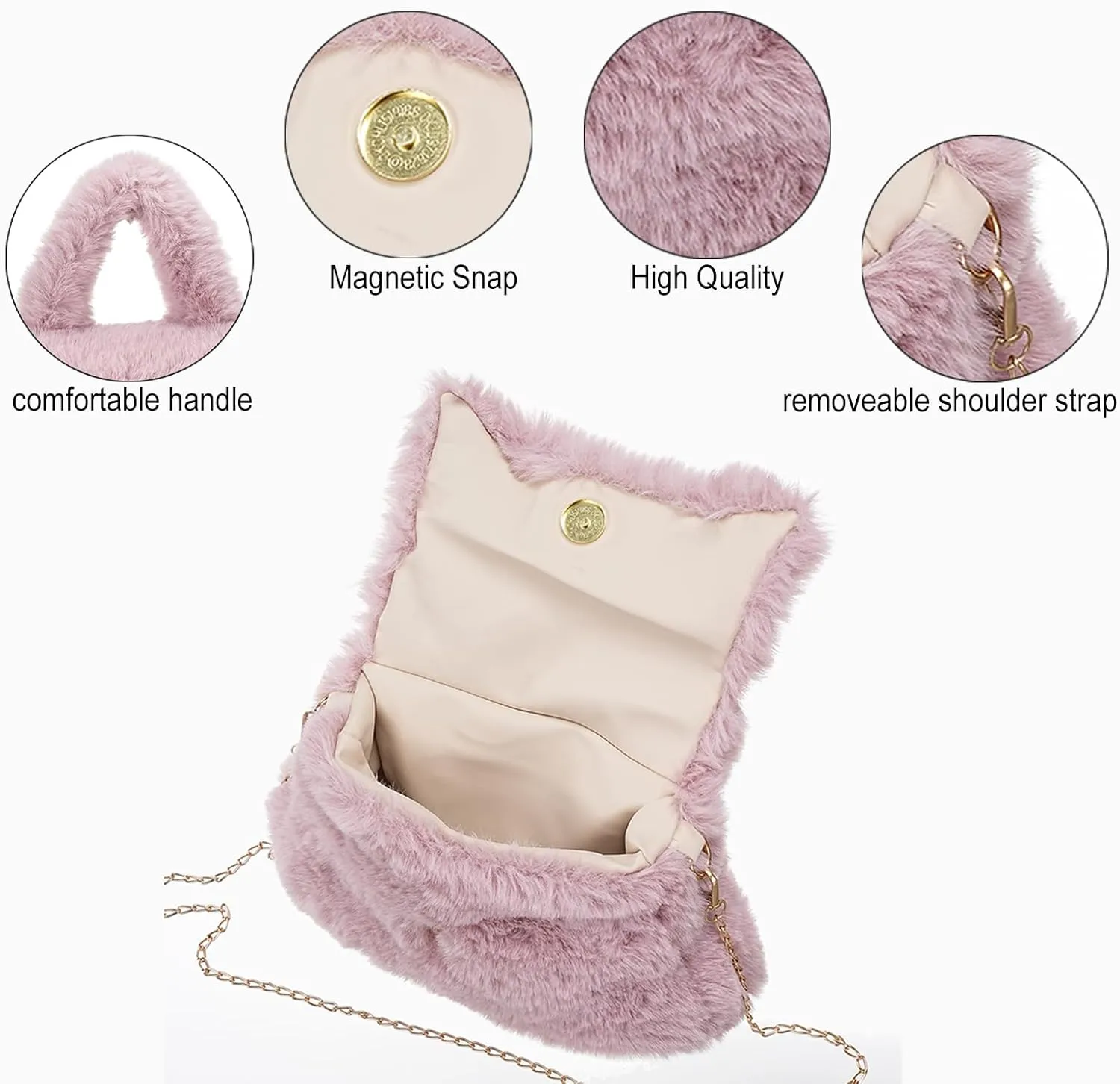 Fluffy Tote Bag for Woman Plush Shoulder Handbag Furry Faux Fur Purse for Winter