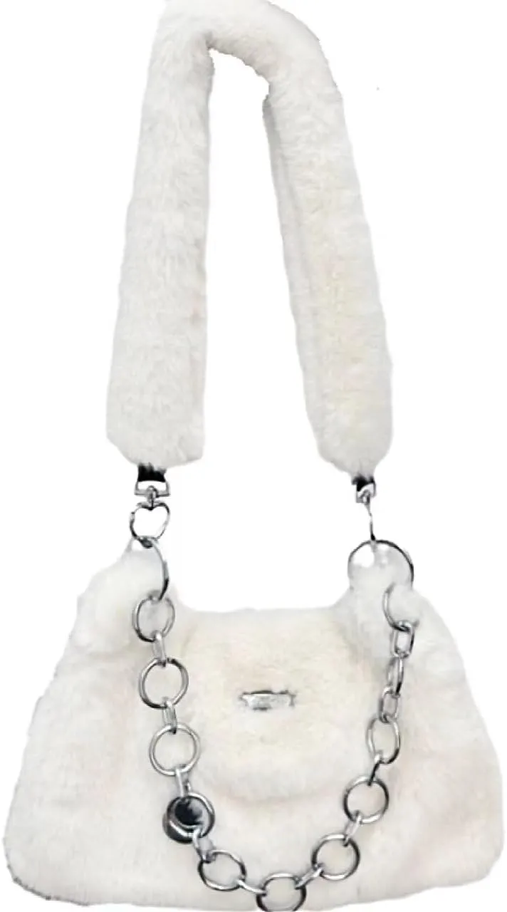 Fluffy Underarm Bag Soft Cloud Bag Cute Furry Purse Handbags with Chain Fluffy Fuzzy Shoulder Bag for Women Girls