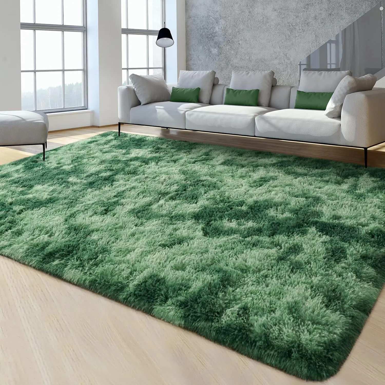 FlyDOIT Large Area Rugs for Living Room, 4x6 Feet Tie-Dyed Green Shaggy Rug Fluffy Throw Carpets, Ultra Soft Plush Modern Indoor Fuzzy Rugs for Bedroom Girls Kids Nursery Room Dorm Home Decor