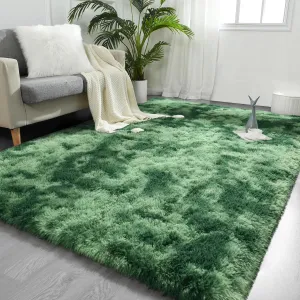 FlyDOIT Large Area Rugs for Living Room, 4x6 Feet Tie-Dyed Green Shaggy Rug Fluffy Throw Carpets, Ultra Soft Plush Modern Indoor Fuzzy Rugs for Bedroom Girls Kids Nursery Room Dorm Home Decor