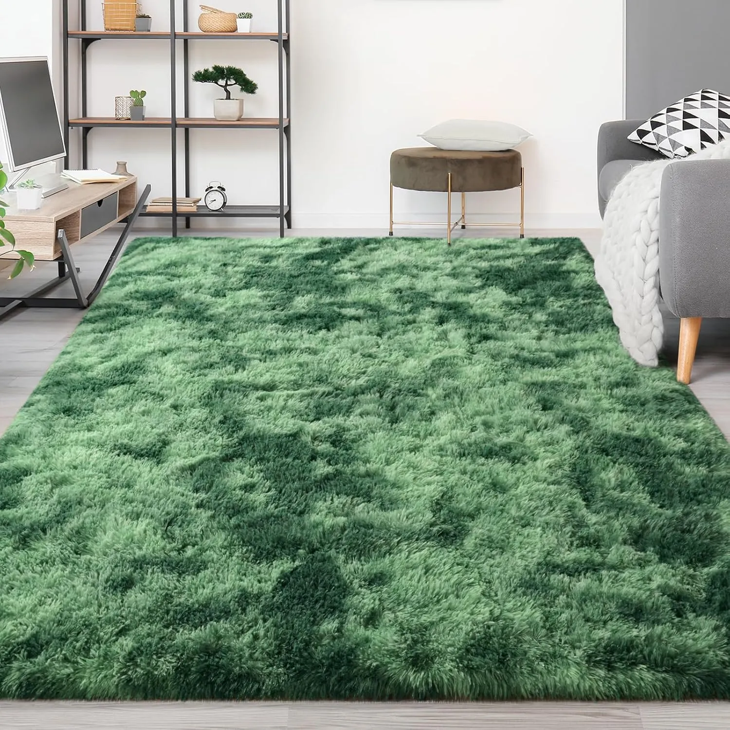 FlyDOIT Large Area Rugs for Living Room, 4x6 Feet Tie-Dyed Green Shaggy Rug Fluffy Throw Carpets, Ultra Soft Plush Modern Indoor Fuzzy Rugs for Bedroom Girls Kids Nursery Room Dorm Home Decor