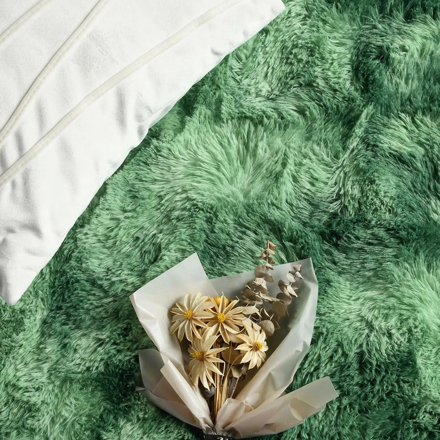 FlyDOIT Large Area Rugs for Living Room, 4x6 Feet Tie-Dyed Green Shaggy Rug Fluffy Throw Carpets, Ultra Soft Plush Modern Indoor Fuzzy Rugs for Bedroom Girls Kids Nursery Room Dorm Home Decor