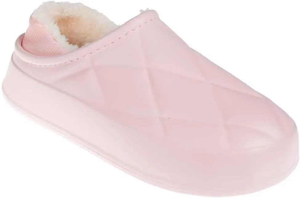Foamwalk Women's Platform Clogs - Quilted Fuzzy Clogs for Women, Faux Fur Lined Fall Slippers for Women