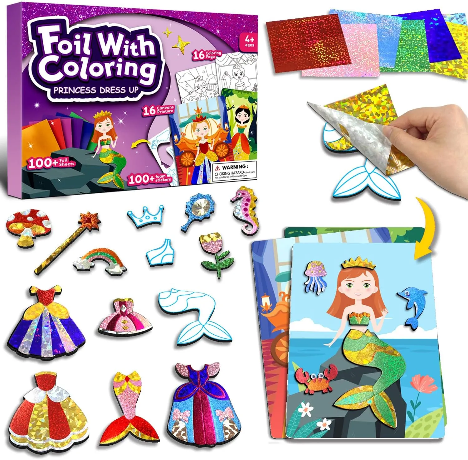 Foil Art Craft Activity for Kids.Foil Foam Stickers Princess Dress-Up Paper Dolls Play Set.2 in 1 Art and Craft for Kids,Creative Travel Toys, Birthday Gifts for Boys & Girls Ages 4 and Up