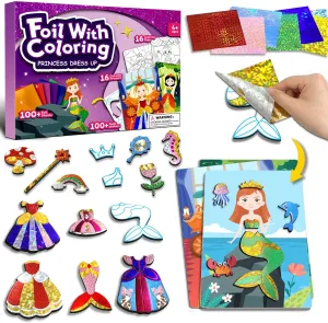 Foil Art Craft Activity for Kids.Foil Foam Stickers Princess Dress-Up Paper Dolls Play Set.2 in 1 Art and Craft for Kids,Creative Travel Toys, Birthday Gifts for Boys & Girls Ages 4 and Up