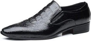 Formal Business Loafers for Men Casual Crocodile Embossed Oxford Shoes Slip on Faux Leather Burnished Pointed Toe Dual Elastic Band Block Heel Casual (Color : Black, Size : 9.5 M US)
