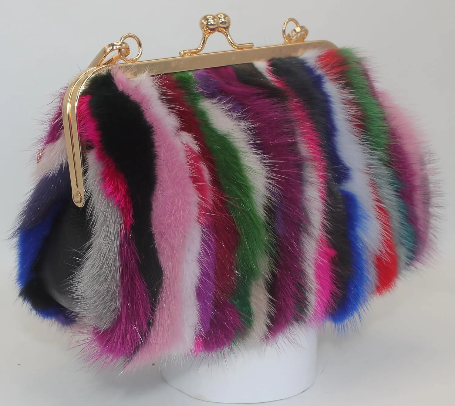 Fosrion Elegant Chic Two-Strap Multicolored Mink Fur Handbag with Chain Featuring Metal Clasp Autumn/Winter Collection