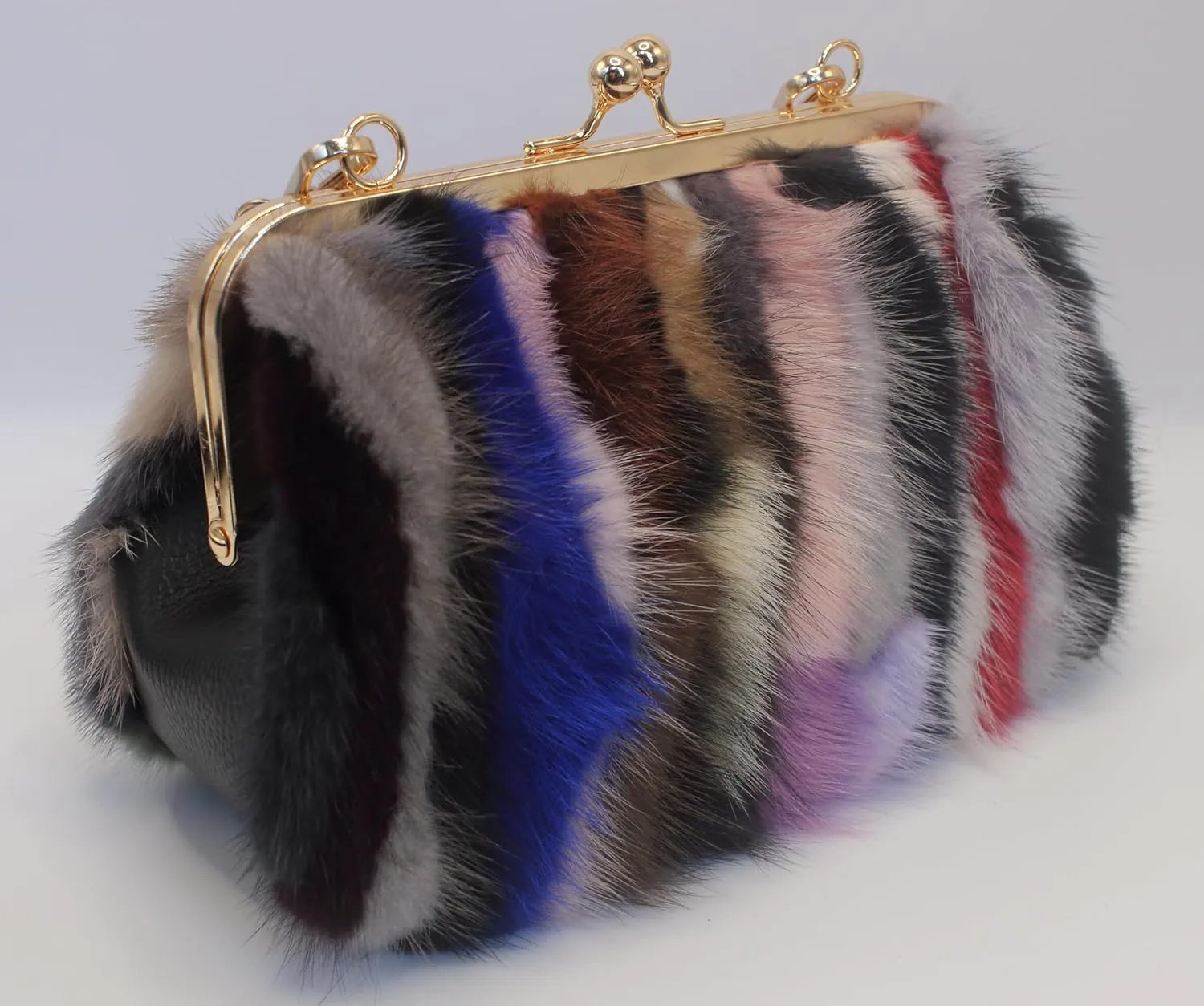 Fosrion Elegant Chic Two-Strap Multicolored Mink Fur Handbag with Chain Featuring Metal Clasp Autumn/Winter Collection