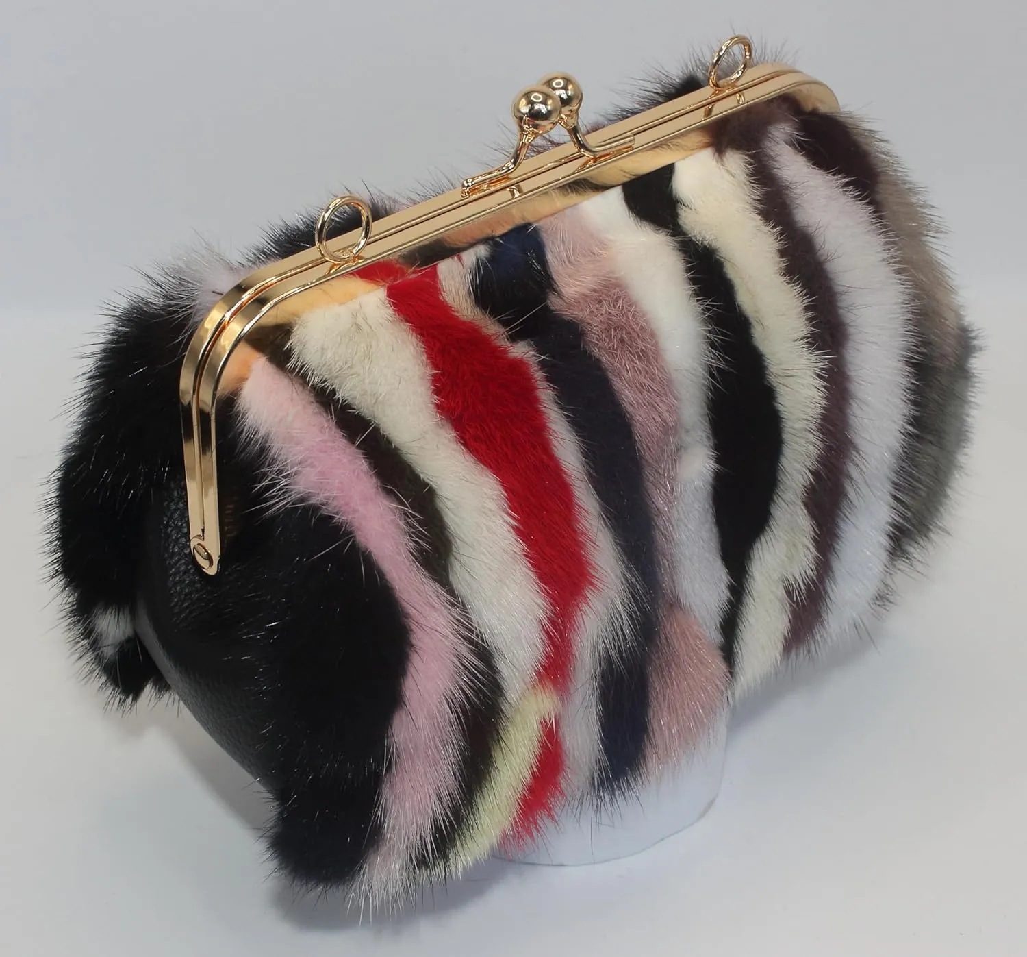 Fosrion Elegant Chic Two-Strap Multicolored Mink Fur Handbag with Chain Featuring Metal Clasp Autumn/Winter Collection