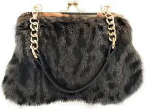 Fosrion Elegant Leopard Print Rex Rabbit Fur Handbag with Interchangeable Straps for Women, Versatile Clutch and Shoulder Bag