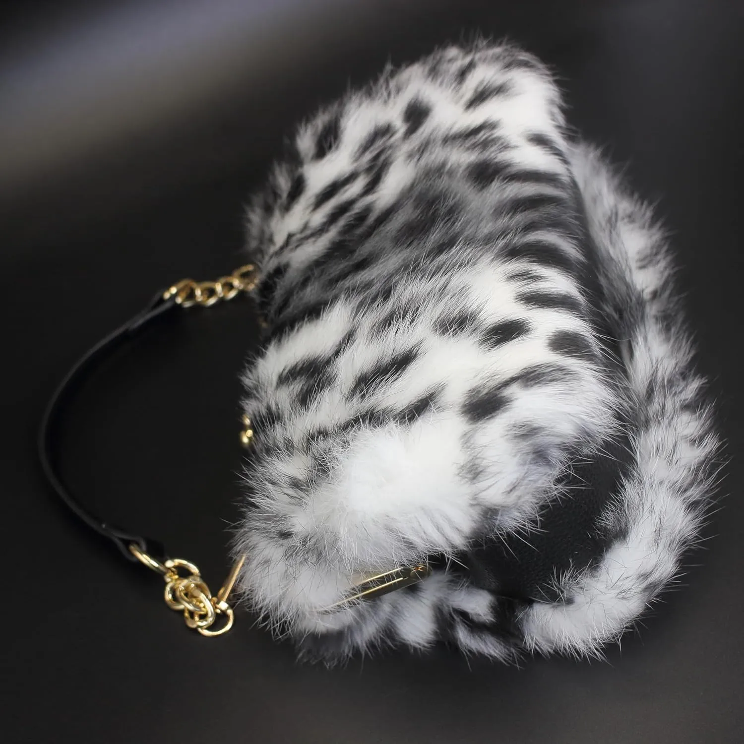 Fosrion Elegant Leopard Print Rex Rabbit Fur Handbag with Interchangeable Straps for Women, Versatile Clutch and Shoulder Bag
