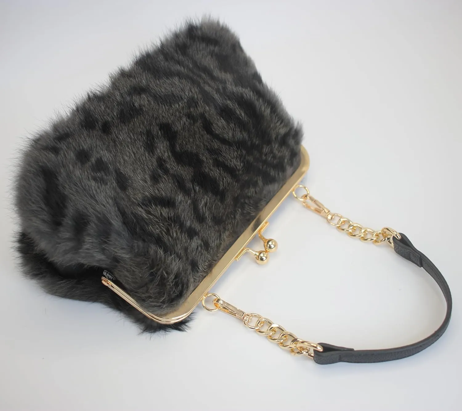 Fosrion Elegant Leopard Print Rex Rabbit Fur Handbag with Interchangeable Straps for Women, Versatile Clutch and Shoulder Bag