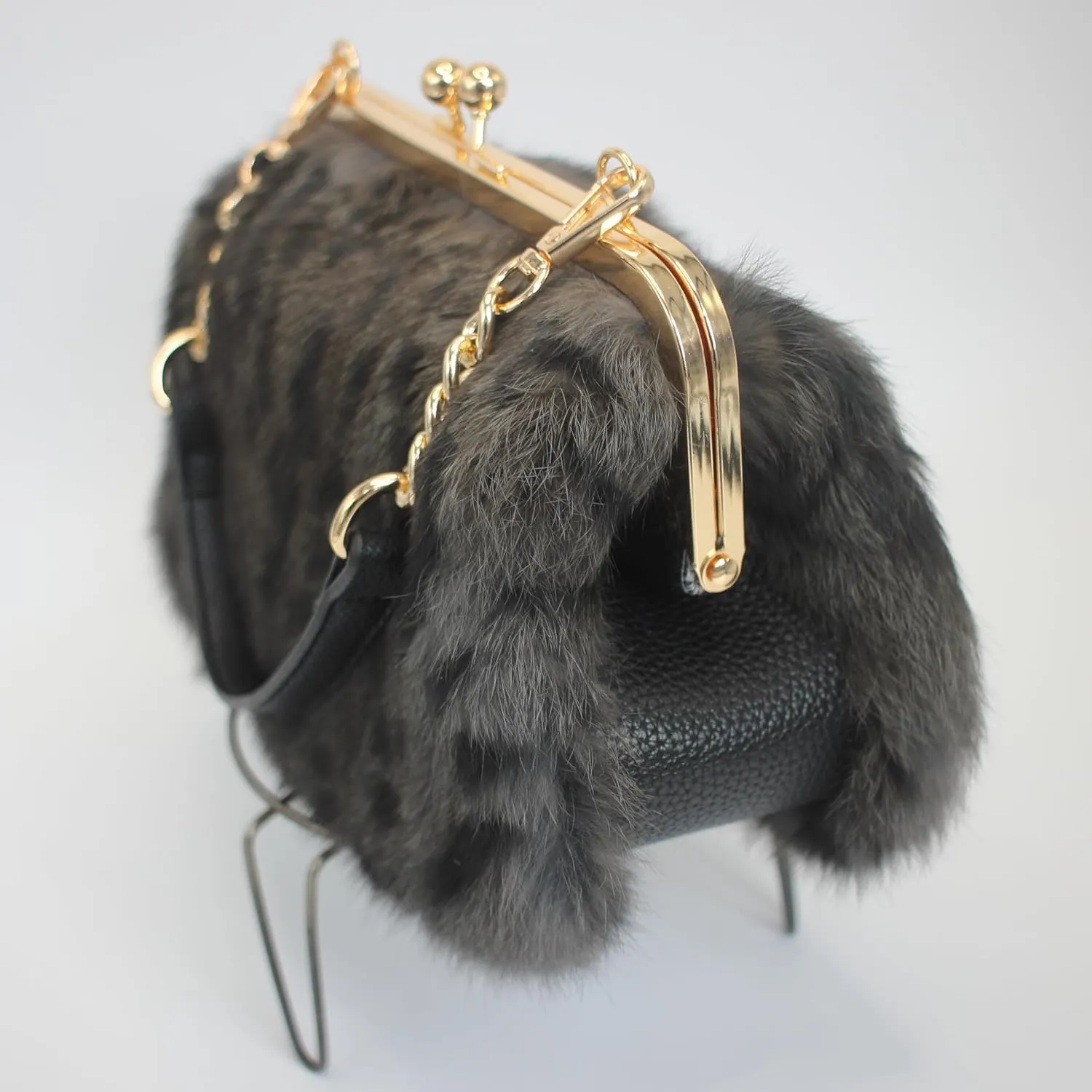 Fosrion Elegant Leopard Print Rex Rabbit Fur Handbag with Interchangeable Straps for Women, Versatile Clutch and Shoulder Bag