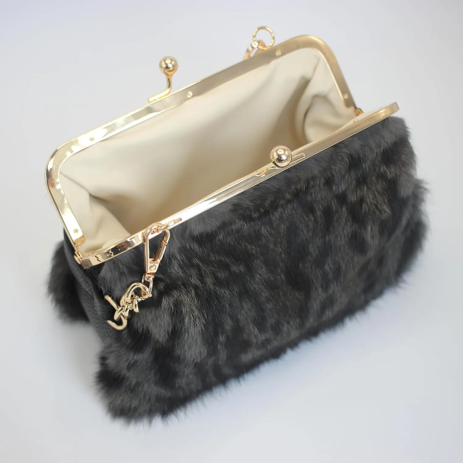 Fosrion Elegant Leopard Print Rex Rabbit Fur Handbag with Interchangeable Straps for Women, Versatile Clutch and Shoulder Bag