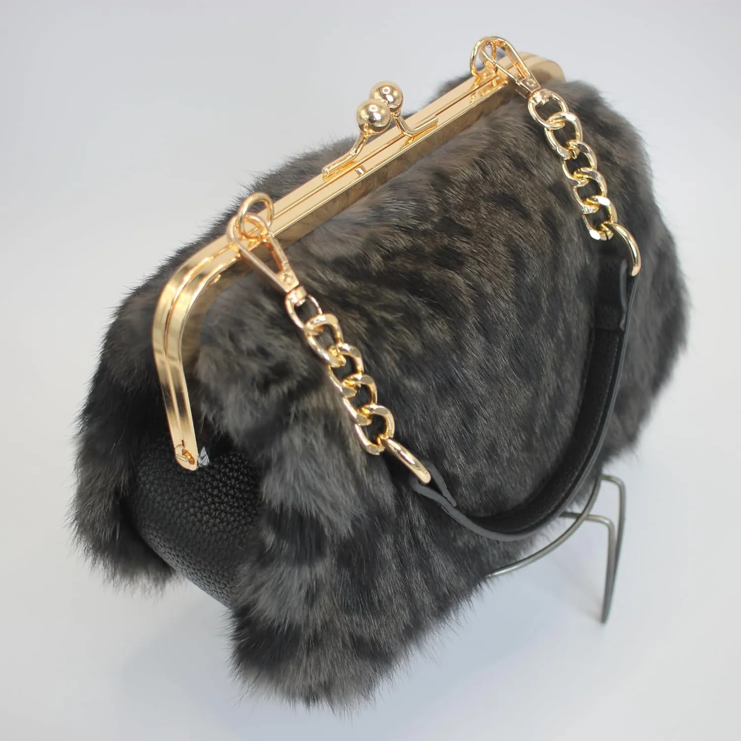 Fosrion Elegant Leopard Print Rex Rabbit Fur Handbag with Interchangeable Straps for Women, Versatile Clutch and Shoulder Bag