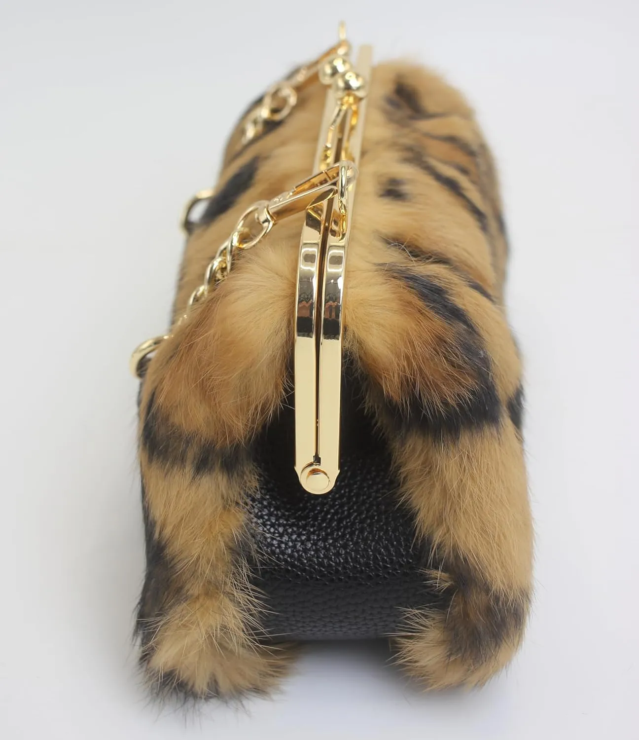 Fosrion Elegant Leopard Print Rex Rabbit Fur Handbag with Interchangeable Straps for Women, Versatile Clutch and Shoulder Bag