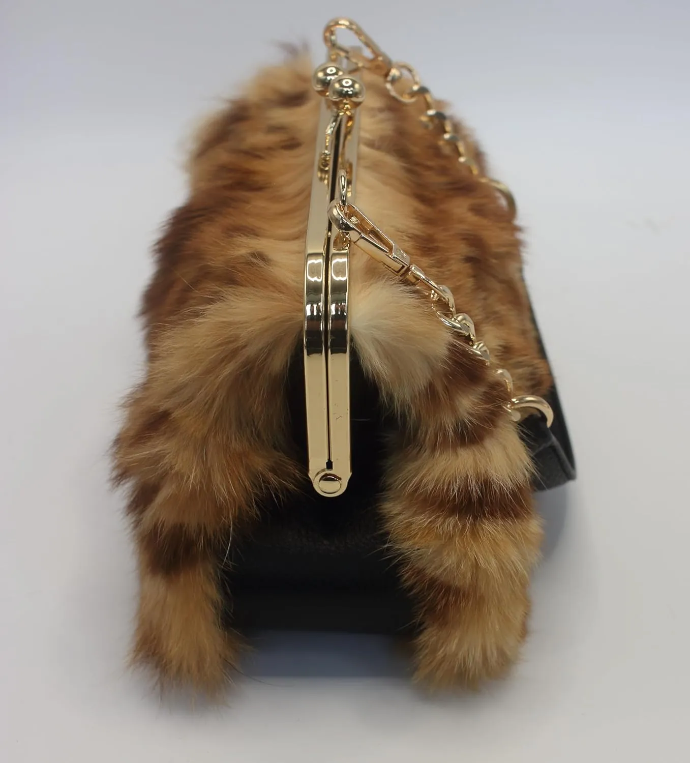 Fosrion Elegant Leopard Print Rex Rabbit Fur Handbag with Interchangeable Straps for Women, Versatile Clutch and Shoulder Bag