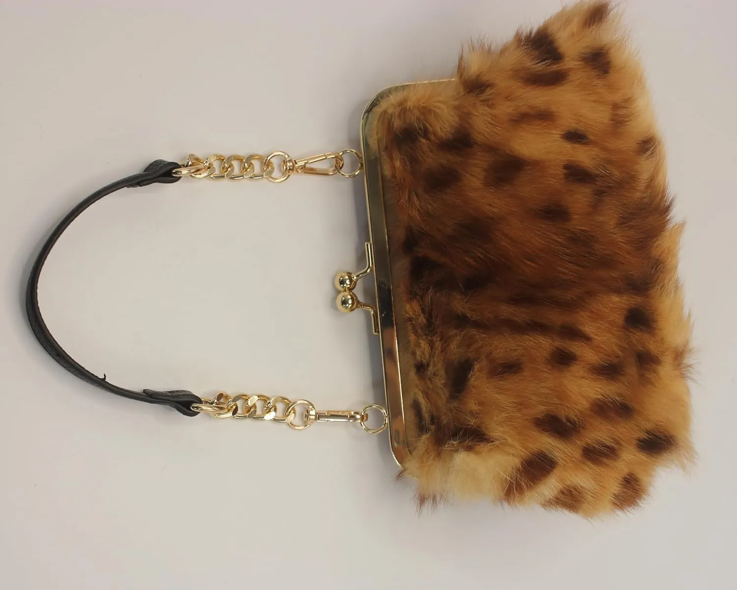 Fosrion Elegant Leopard Print Rex Rabbit Fur Handbag with Interchangeable Straps for Women, Versatile Clutch and Shoulder Bag