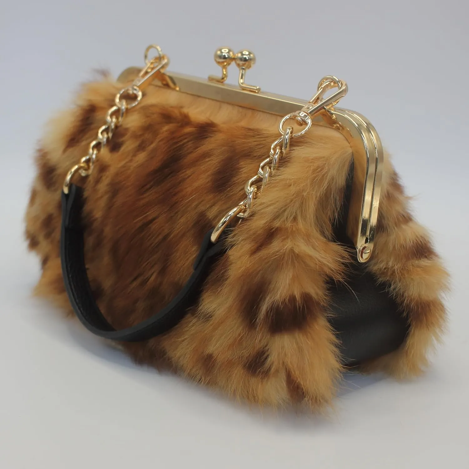 Fosrion Elegant Leopard Print Rex Rabbit Fur Handbag with Interchangeable Straps for Women, Versatile Clutch and Shoulder Bag