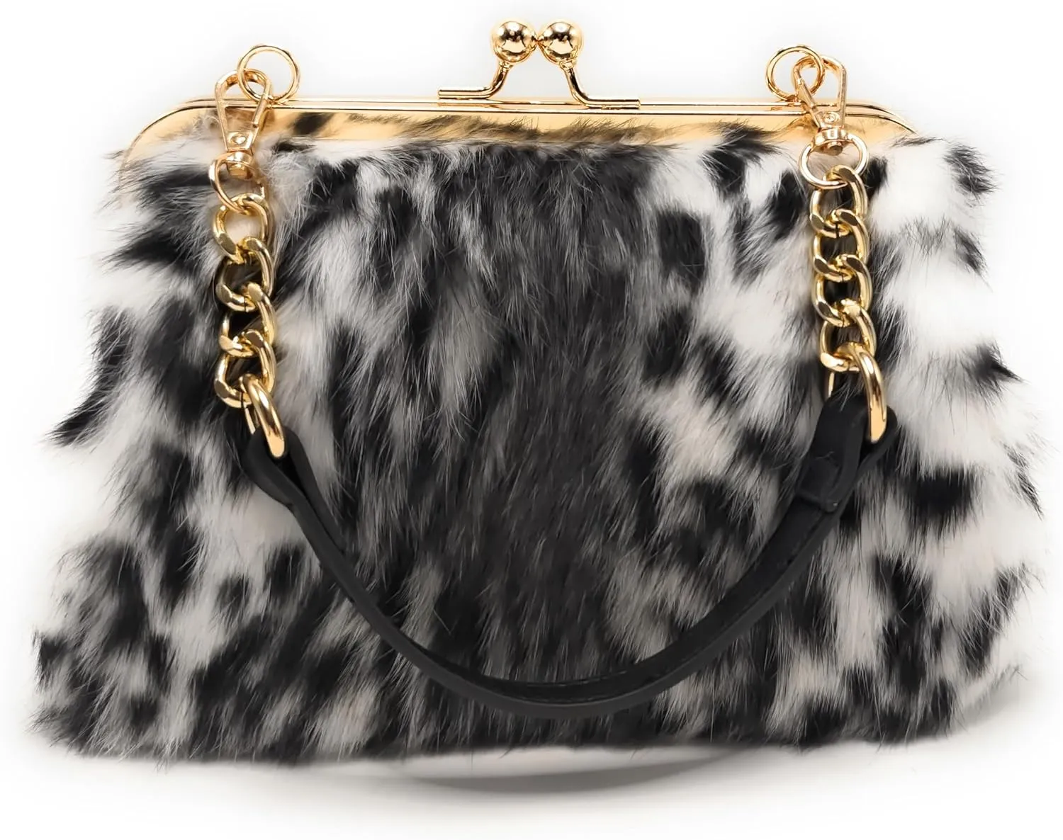 Fosrion Elegant Leopard Print Rex Rabbit Fur Handbag with Interchangeable Straps for Women, Versatile Clutch and Shoulder Bag