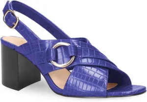 FOWT Crocodile Embossed Slingback Sandals for Women Open Peep Toe Pumps with Ankle Buckle Strap Backless Chunky Heels Faux Leather Spring Summer Beach Shoes Size 4-16 US