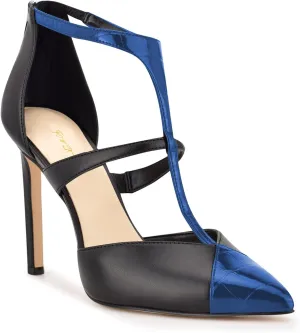 FOWT Fashion T-strap Zip up Cutout Two Tone Heeled Sandals Sexy Crocodile Leather Patchwork Ankle Strap High Stiletto Heels Novelty 4 IN Dress Street Show Black Pumps for Women, US Size 4-16 M