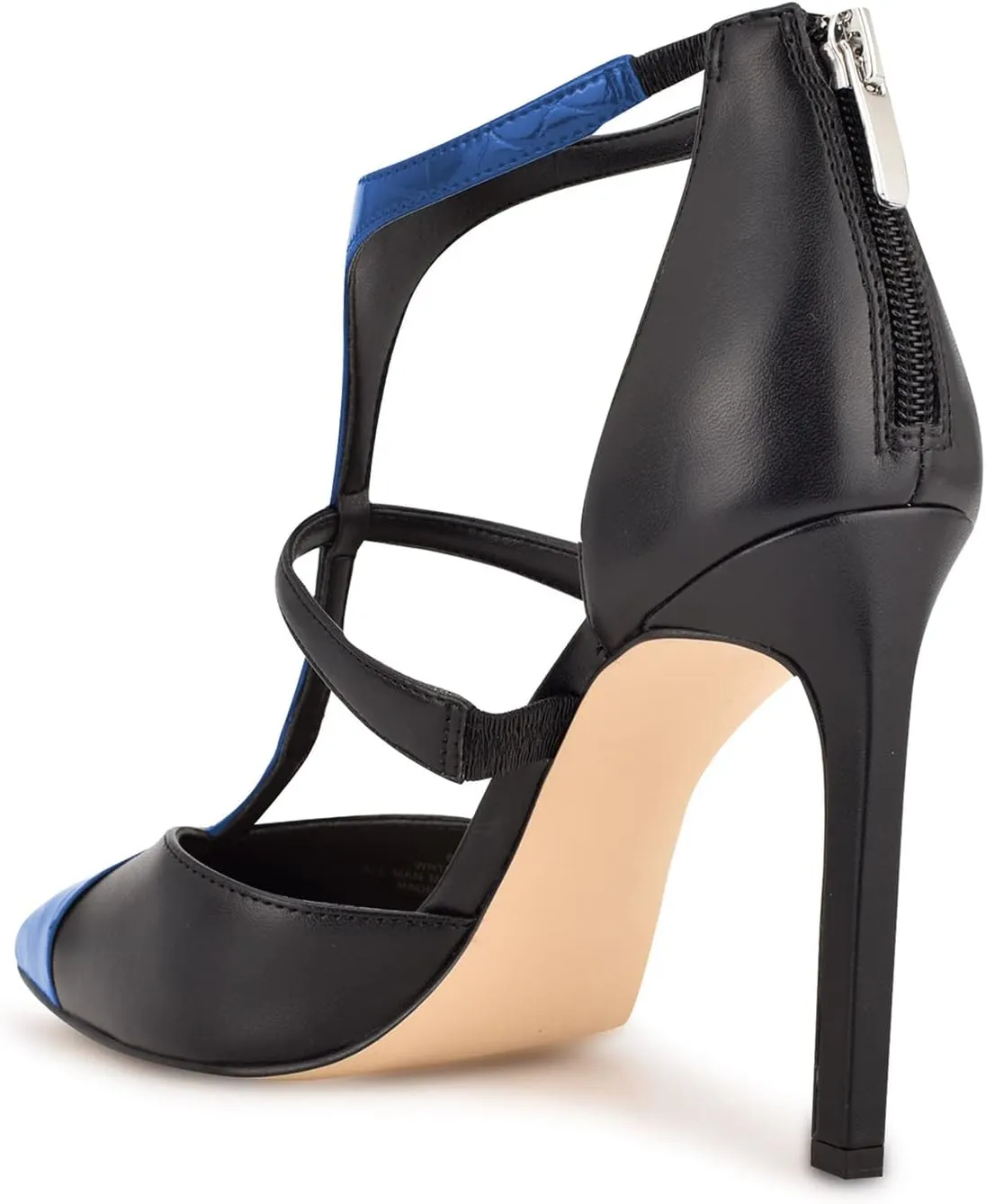 FOWT Fashion T-strap Zip up Cutout Two Tone Heeled Sandals Sexy Crocodile Leather Patchwork Ankle Strap High Stiletto Heels Novelty 4 IN Dress Street Show Black Pumps for Women, US Size 4-16 M