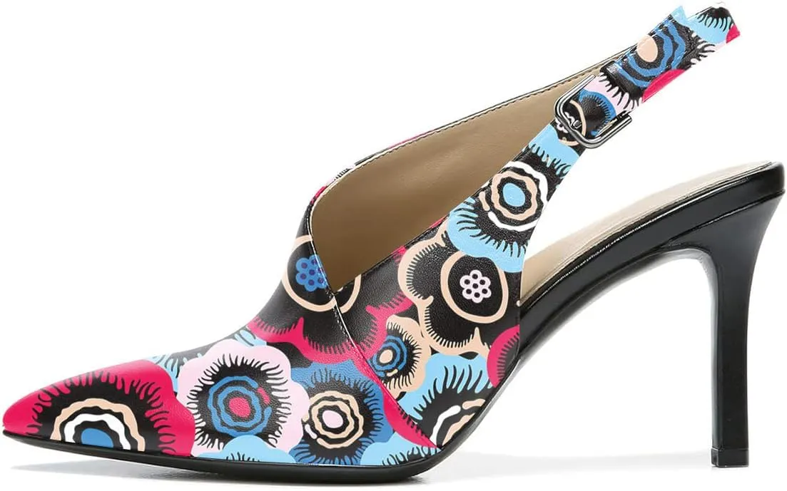 FOWT Spring Two Toned Patchwork Snakeskin Slingback Buckle Strap Black Pumps for Woman Elegant Pointed Toe 3 Inches High Heels Concise Casual Daily Dressy Shoes, US Size 4-16 M