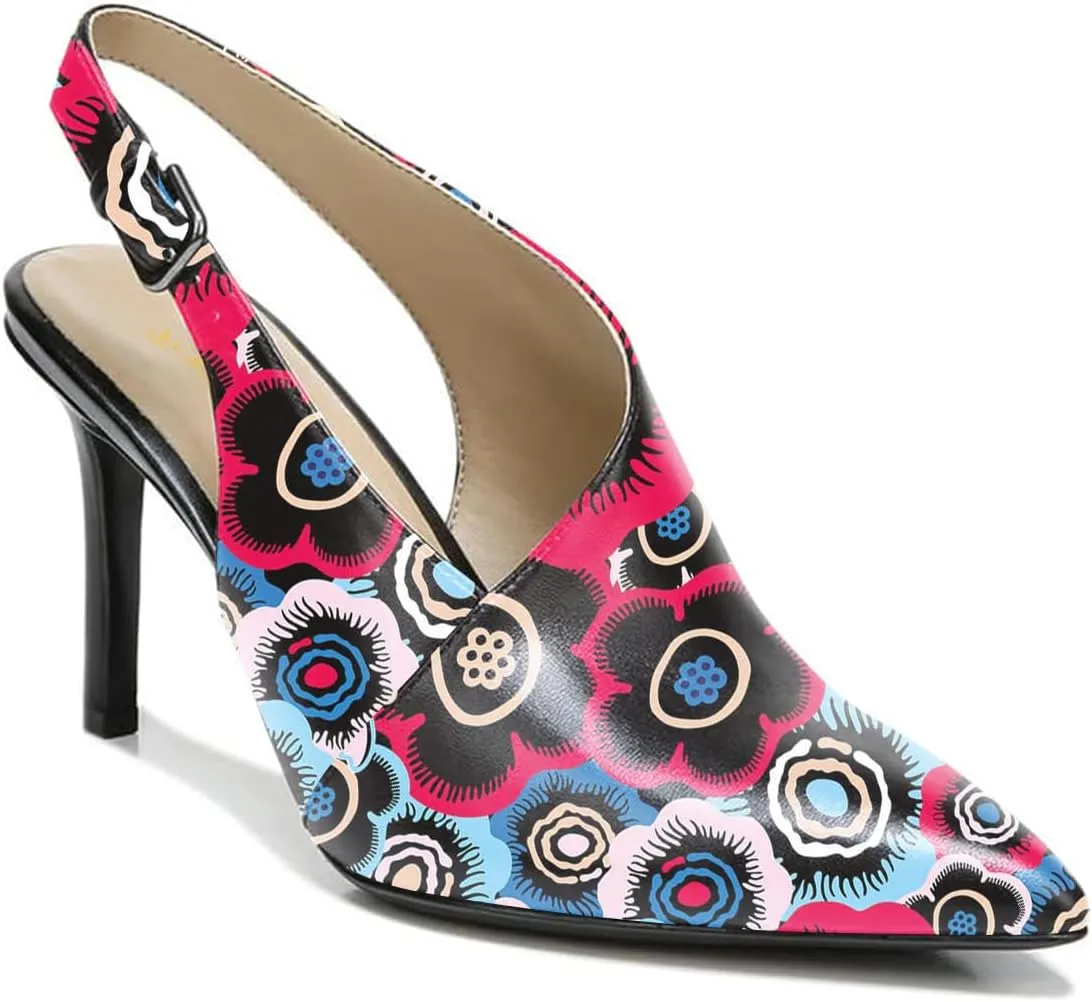 FOWT Spring Two Toned Patchwork Snakeskin Slingback Buckle Strap Black Pumps for Woman Elegant Pointed Toe 3 Inches High Heels Concise Casual Daily Dressy Shoes, US Size 4-16 M