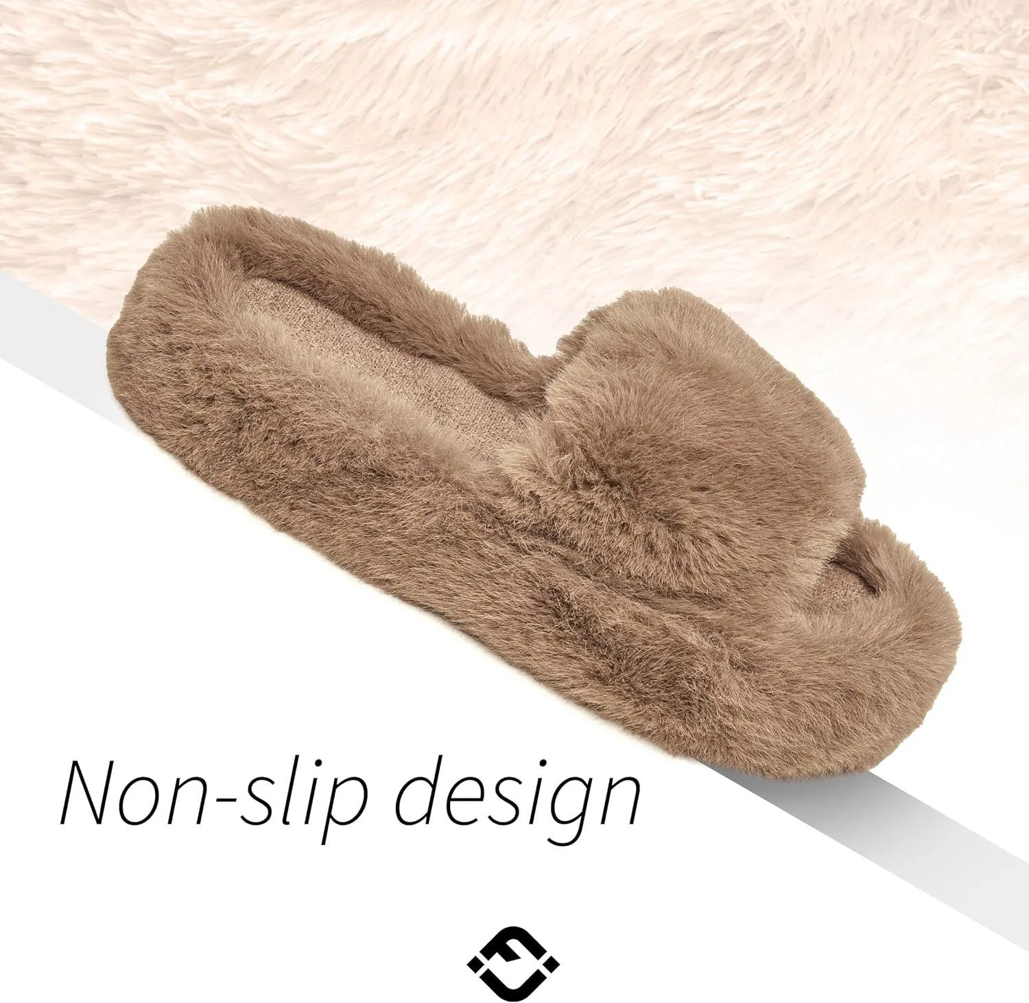 Funky Junque Women's Faux Fur Memory Foam Open Toe Slippers - Mother's Day Gift - with Non Slip Sole