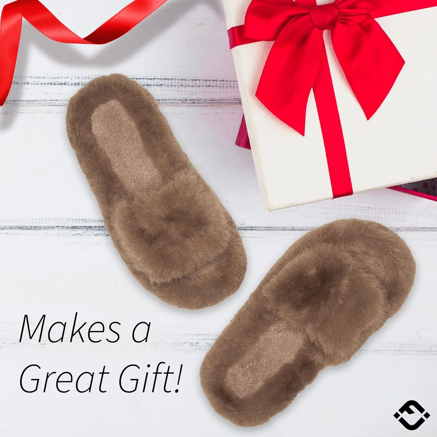 Funky Junque Women's Faux Fur Memory Foam Open Toe Slippers - Mother's Day Gift - with Non Slip Sole