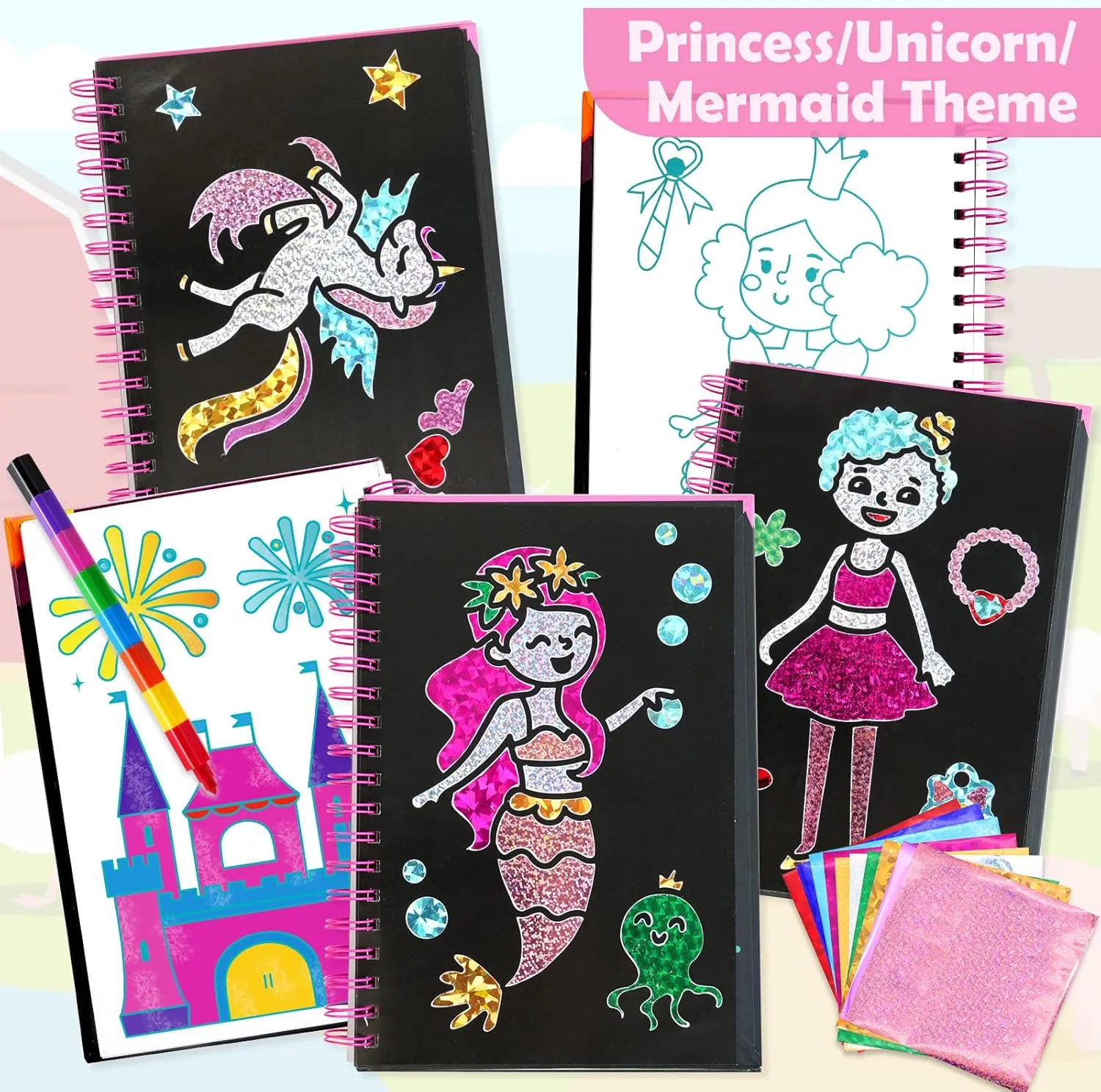 FUNNYB&G Foil Art Craft Activity for Kids - Gift for Girls Crafts for Kids Fun Art Supplies DIY Creative Travel Toy, Birthday Gift Party Favor Toys for Girls Boys 4 5 6 7 8 9 Years Old(Princess)