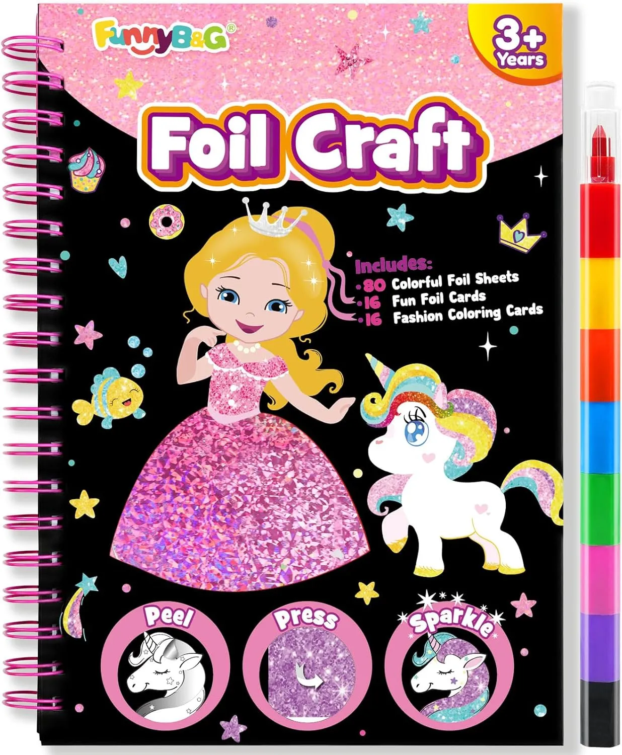 FUNNYB&G Foil Art Craft Activity for Kids - Gift for Girls Crafts for Kids Fun Art Supplies DIY Creative Travel Toy, Birthday Gift Party Favor Toys for Girls Boys 4 5 6 7 8 9 Years Old(Princess)