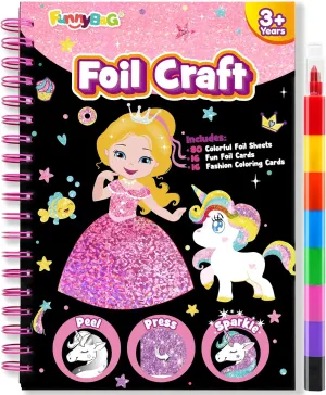 FUNNYB&G Foil Art Craft Activity for Kids - Gift for Girls Crafts for Kids Fun Art Supplies DIY Creative Travel Toy, Birthday Gift Party Favor Toys for Girls Boys 4 5 6 7 8 9 Years Old(Princess)