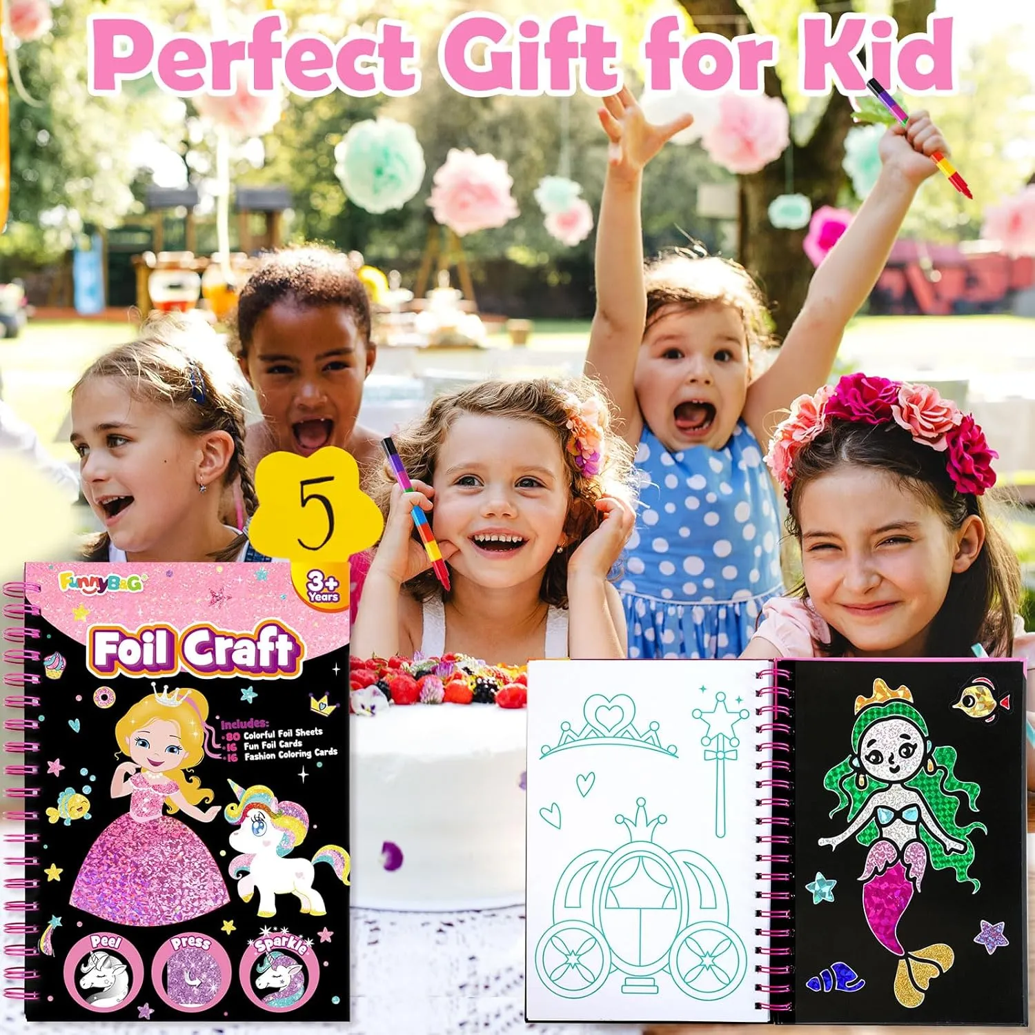 FUNNYB&G Foil Art Craft Activity for Kids - Gift for Girls Crafts for Kids Fun Art Supplies DIY Creative Travel Toy, Birthday Gift Party Favor Toys for Girls Boys 4 5 6 7 8 9 Years Old(Princess)