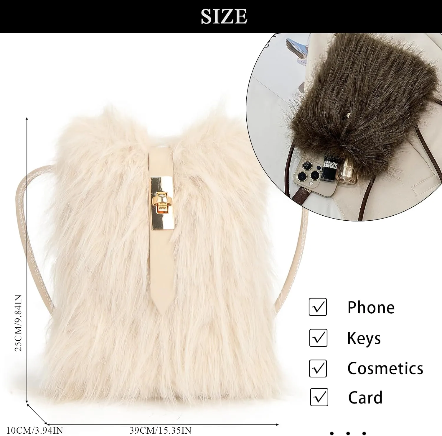Furry Purse, Faux Fur Crossbody Bag Y2K Fluffy Bag Fuzzy Purses for Women