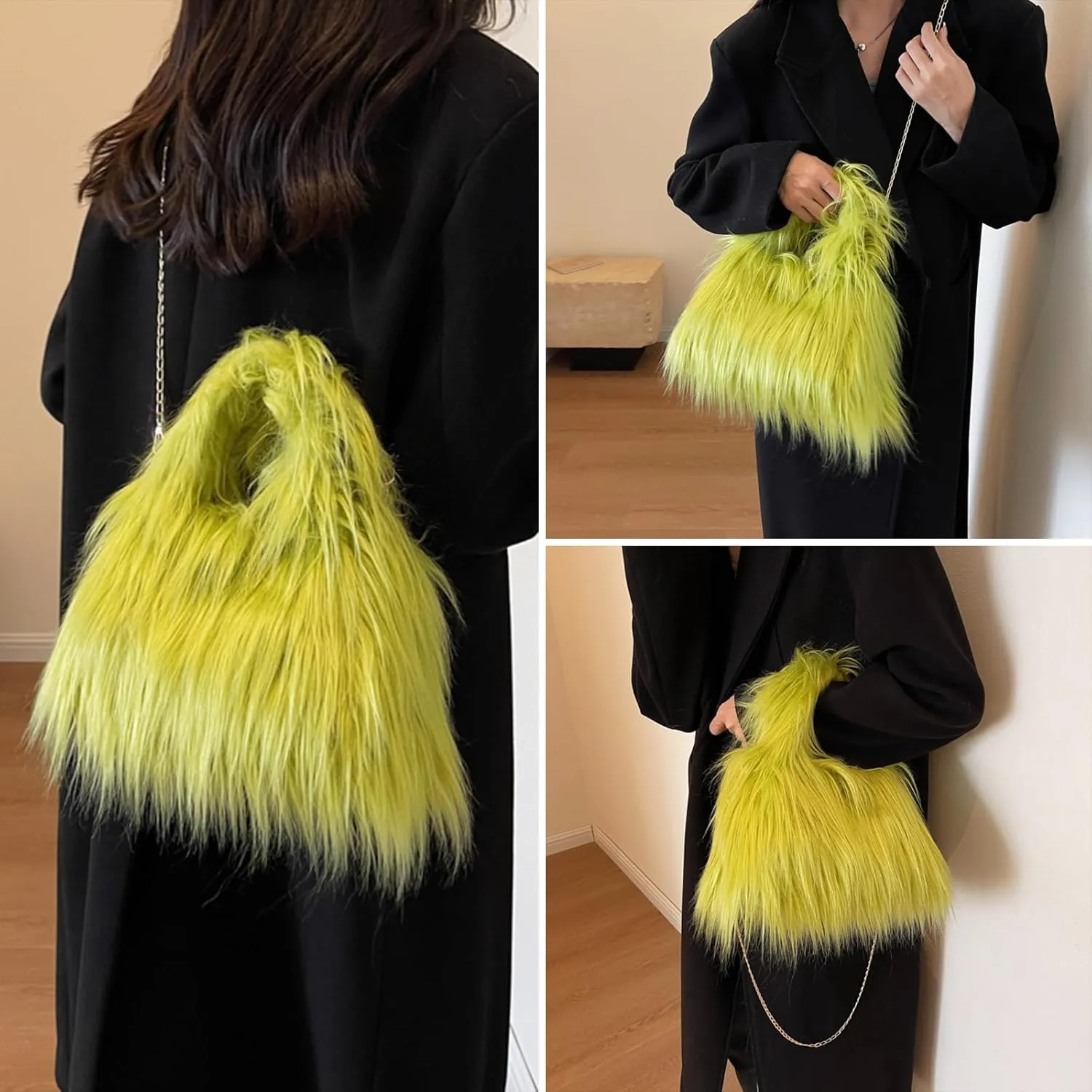 Furry Purse for Women, Faux Fur Bag Y2k Purse Fluffy Tote Bag Fuzzy Crossbody Handbags