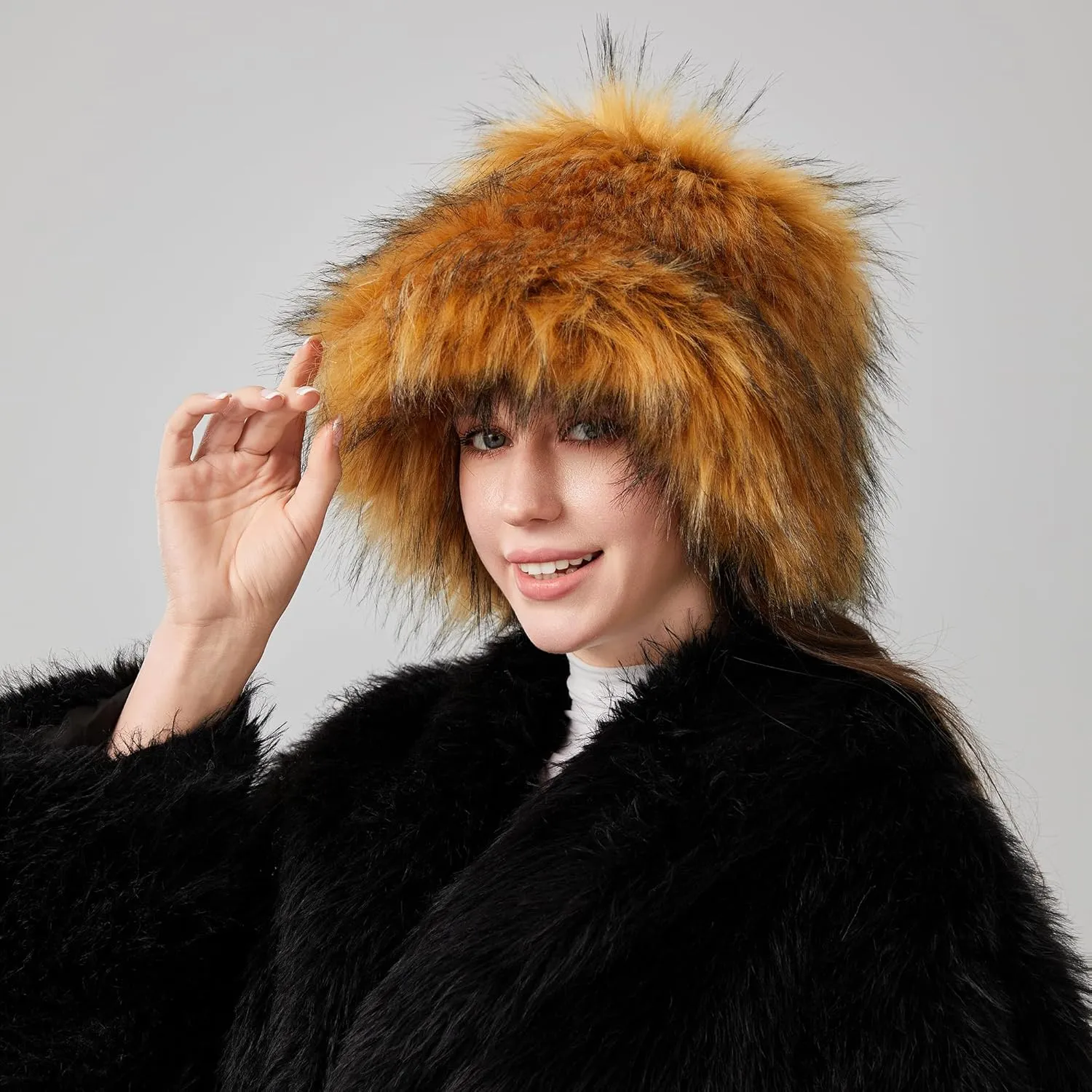 Fuzzy Bucket Hat for Women Winter Fluffy Furry Plush Faux Fur Hats Rainbow Cute Women's Bucket Hats