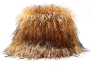 Fuzzy Bucket Hat for Women Winter Fluffy Furry Plush Faux Fur Hats Rainbow Cute Women's Bucket Hats